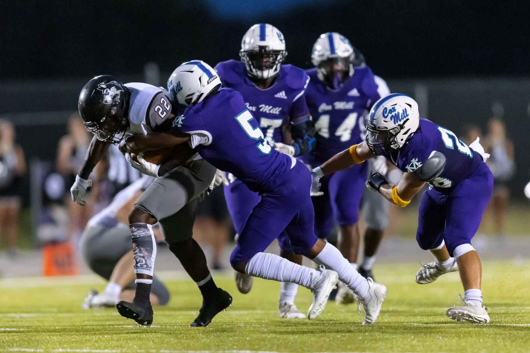 The Hough Huskey defeated the Cox Mill Chargers 48-7 on Friday night at Cox Mill High School.